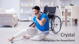 Presentation with home - PPT theme enhanced with slips trips falls - injured young man recovering background and a  colored foreground