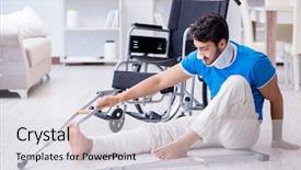  Presentation with energy conservation home - Cool new slide deck with slips trips falls - injured young man recovering backdrop and a light gray colored foreground