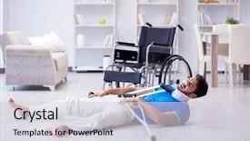  Presentation with young man on the phone - Cool new theme with slips trips falls - injured young man recovering backdrop and a  colored foreground