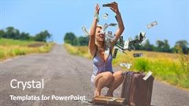  Presentation with air racing - Beautiful slide deck featuring slips trips falls - shocked woman throwing dollars backdrop and a gray colored foreground