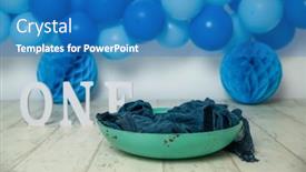  Presentation with 1st birthday - Presentation theme consisting of sliver-blue-and-white-decoration background and a teal colored foreground