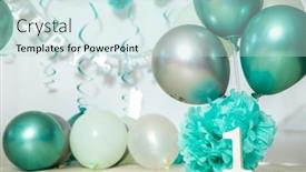  Presentation with balloons blue - PPT theme featuring sliver-blue-and-white-decoration background and a sky blue colored foreground