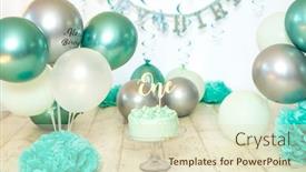  Presentation with 1st birthday - Presentation design having sliver-blue-and-white-decoration background and a soft green colored foreground