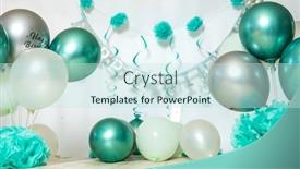  Presentation with balloons blue - Presentation with sliver-blue-and-white-decoration background and a sky blue colored foreground