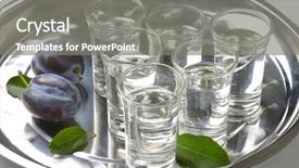  Presentation with brandy - PPT layouts with slivovitz plum brandy and fresh plum on silver plate background and a gray colored foreground