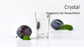  Presentation with brandy - Slides with slivovitz plum brandy and fresh plums on white background background and a white colored foreground
