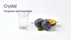  Presentation with brandy - Slides featuring slivovitz plum brandy and fresh plums on white background background and a sky blue colored foreground
