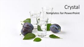  Presentation with brandy - Amazing slides having slivovitz plum brandy and fresh plums on white background backdrop and a white colored foreground