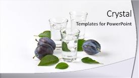  Presentation with brandy - Amazing slide deck having slivovitz plum brandy and fresh plums on white background backdrop and a white colored foreground