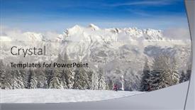  Presentation with skiing - PPT theme with slope-on-the-skiing-resort background and a light gray colored foreground