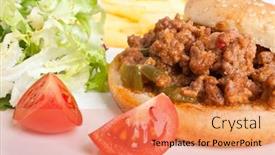  Presentation with french fries - Cool new PPT theme with sloppy-joe-minced-meat-sandwich backdrop and a coral colored foreground