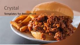  Presentation with ketchup - Presentation theme having sloppy-joe-sandwich-on-plate background and a gold colored foreground
