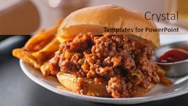  Presentation with ketchup - Colorful presentation design enhanced with sloppy-joe-sandwich-on-plate backdrop and a red colored foreground