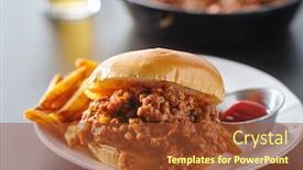  Presentation with french fries - Presentation theme consisting of sloppy-joe-sandwich-on-plate background and a tawny brown colored foreground
