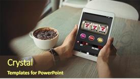  Presentation with slot machine - Beautiful PPT theme featuring slot machine app on mobile backdrop and a tawny brown colored foreground