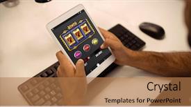  Presentation with slot machine - Presentation design having slot machine app on mobile background and a coral colored foreground