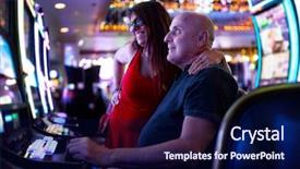  Presentation with gambling machine - Cool new slide deck with slots - elderly couple gambling on slot backdrop and a navy blue colored foreground