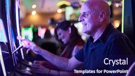  Presentation with machines - Amazing presentation theme having slots - elderly tourist playing slot machines backdrop and a navy blue colored foreground