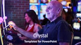  Presentation with machines - Beautiful presentation featuring slots - elderly tourist playing slot machines backdrop and a navy blue colored foreground