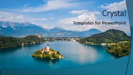  Presentation with aerial - Audience pleasing slides consisting of slovenia - aerial view resort lake backdrop and a light blue colored foreground