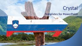  Presentation with mountains - Slide deck enhanced with slovenia flag wooden sign background and a sky blue colored foreground