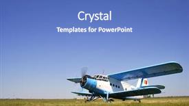  Presentation with take - Slide set having slow climb - biplane before take-off isolated background and a teal colored foreground