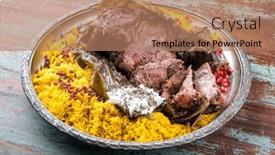  Presentation with banana - Slides consisting of slow-cooked-omani-lamb-shuwa background and a coral colored foreground