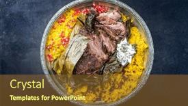  Presentation with banana - Slide deck having slow-cooked-omani-lamb-shuwa background and a tawny brown colored foreground