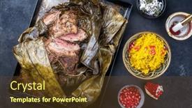  Presentation with banana - Slides having slow-cooked-omani-lamb-shuwa background and a tawny brown colored foreground