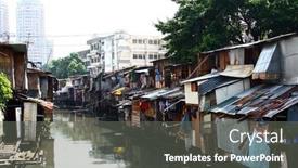  Presentation with slum area - Audience pleasing slide set consisting of slum-area-of-manila-philippines backdrop and a gray colored foreground
