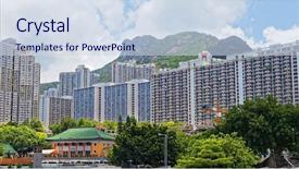 Presentation with hong kong - Theme with slum poverty - hong kong public estate background and a sky blue colored foreground