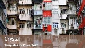  Presentation with apartments - Theme enhanced with slum poverty - old apartments in hong kong background and a violet colored foreground