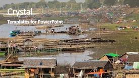  Presentation with village - Audience pleasing slides consisting of slum village near the river backdrop and a gray colored foreground