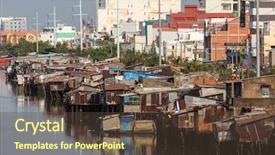  Presentation with city buildings - PPT layouts having slum wooden house background and a tawny brown colored foreground