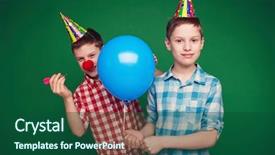  Presentation with birthday boy - PPT theme featuring sly boy in birthday cap background and a forest green colored foreground