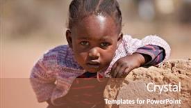  Presentation with broken wall - Audience pleasing presentation design consisting of small african girl portrait outdoors backdrop and a coral colored foreground