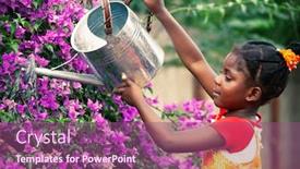  Presentation with garden - Presentation design having small-african-girl-watering background and a violet colored foreground