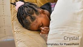  Presentation with lounge - PPT theme with small-african-girl-with-braids background and a coral colored foreground
