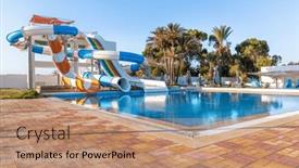  Presentation with palm - Presentation theme having small-aquapark-sliders-with-pool background and a coral colored foreground