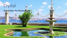  Presentation with water park - Presentation theme enhanced with small-artificial-pond-with-water background and a light blue colored foreground