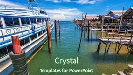  Presentation with fish port - Cool new presentation theme with small asian port koh backdrop and a ocean colored foreground