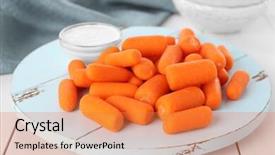  Presentation with carrots - Colorful PPT theme enhanced with small baby carrots and glass bowl with cream on wooden stand backdrop and a gold colored foreground