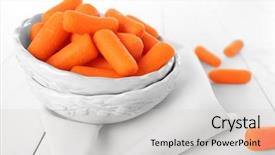  Presentation with carrots - Slides with small baby carrots in soup plates on napkin background and a light gray colored foreground
