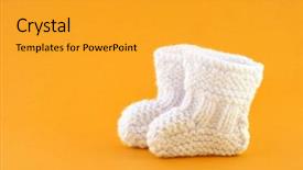  Presentation with socks - Presentation theme having small baby socks on orange background and a gold colored foreground