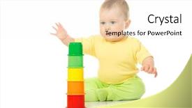  Presentation with baby toy - Presentation theme enhanced with small baby with a toy pyramid isolated background and a white colored foreground
