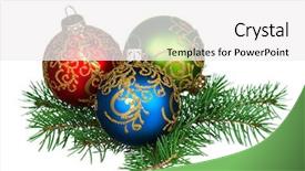  Presentation with christmas silver blue turquoise baubles - Presentation design with small baubles on green christmas background and a  colored foreground