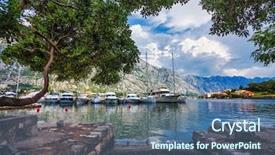  Presentation with kotor montenegro - Slide deck consisting of small bay with boats kotor montenegro background and a ocean colored foreground