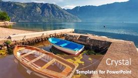  Presentation with kotor montenegro - PPT layouts consisting of small-bay-with-boats-kotor background and a coral colored foreground