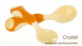  Presentation with babies - Amazing theme having small beige spoon and fork for babies isolated on white backdrop and a cream colored foreground