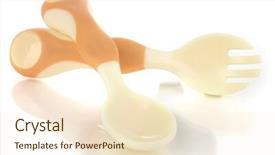  Presentation with babies - Amazing slides having small beige spoon and fork for babies isolated on white backdrop and a lemonade colored foreground